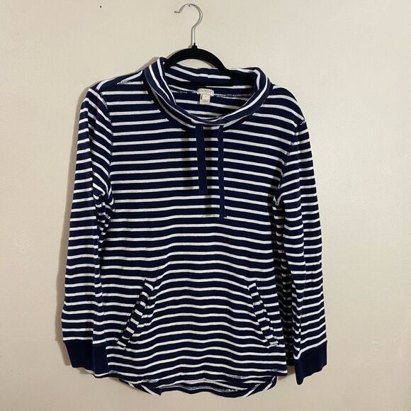 J Crew Women’s Size Large Coastal Nautical Pullover Sweatshirt Navy Blue Striped - Picture 5 of 7